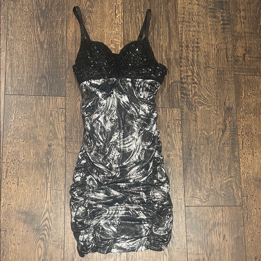 Black Sequin Bustier & Silver Y2K Dress
